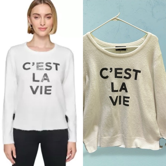 Karl Lagerfeld Tops - Karl Lagerfeld White 'C'est La Vie' Sweater XL
